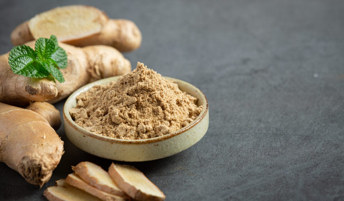 Ginger root and ginger powder on table hormonal balance