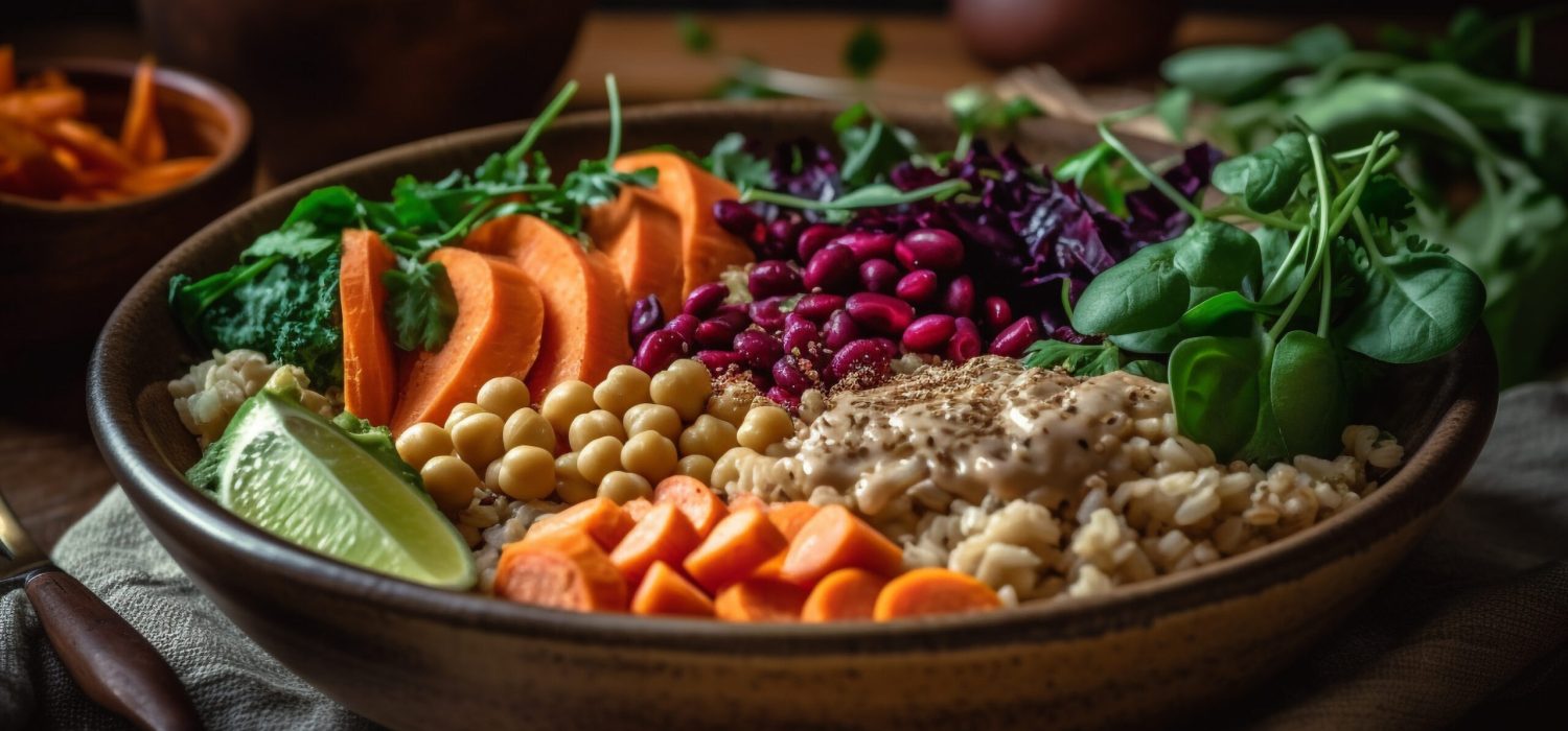 Healthy vegetarian salad with fresh organic ingredients generated by AI digestion